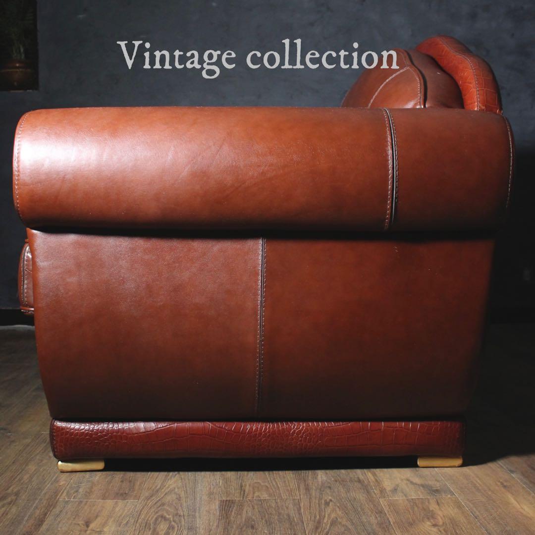 首都圏送無料〜BASTEXイタリア　アンティーク　超一流　ソファ 総本革＋ワニ革