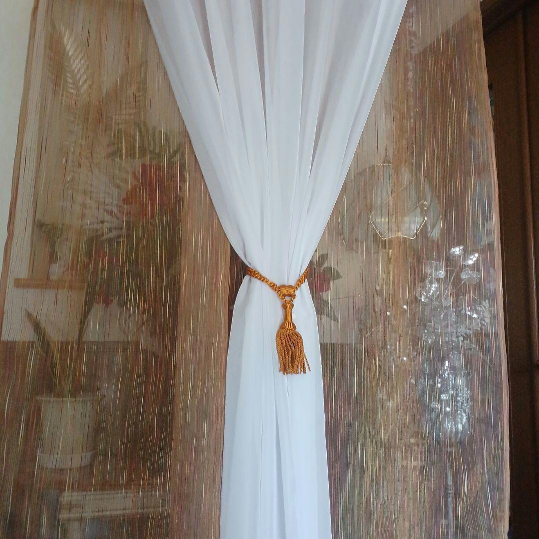 カフェカーテン【Ajun様オーダー品　オーガンジー&ボイルレース2枚重トリム】