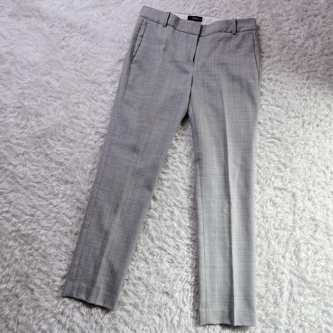 【美品】セオリー ノーカラーパンツスーツセットアップ ライトグレー M 現行タグ