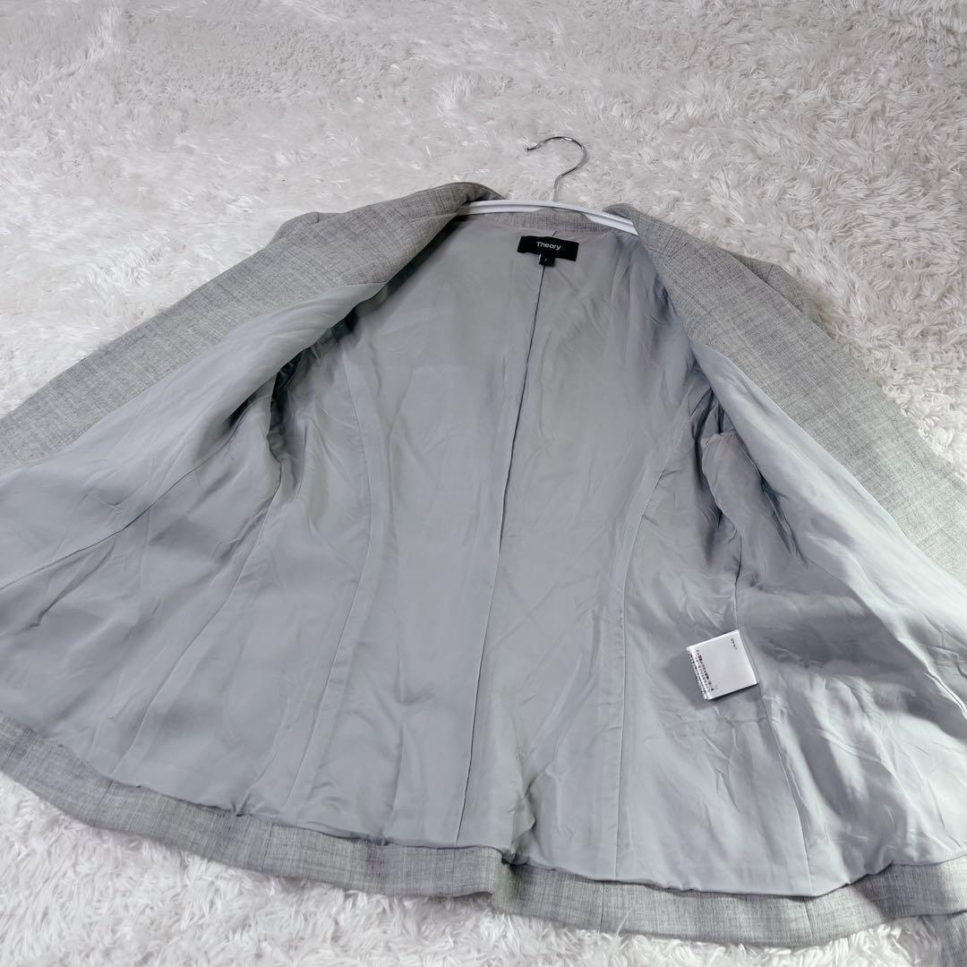 【美品】セオリー ノーカラーパンツスーツセットアップ ライトグレー M 現行タグ