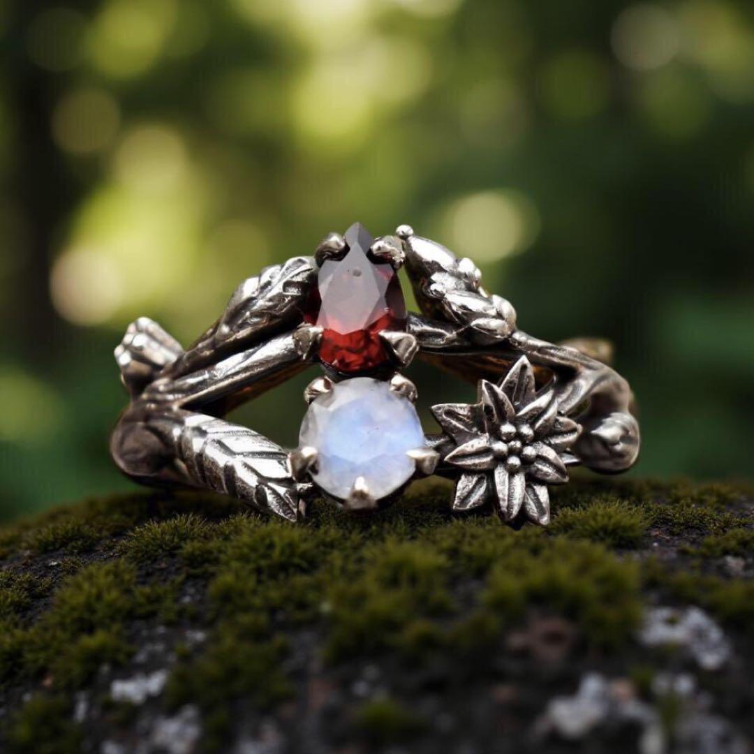 天然石リング、シルバー925 指輪、ハンドメイド、自然モチーフデザイン
