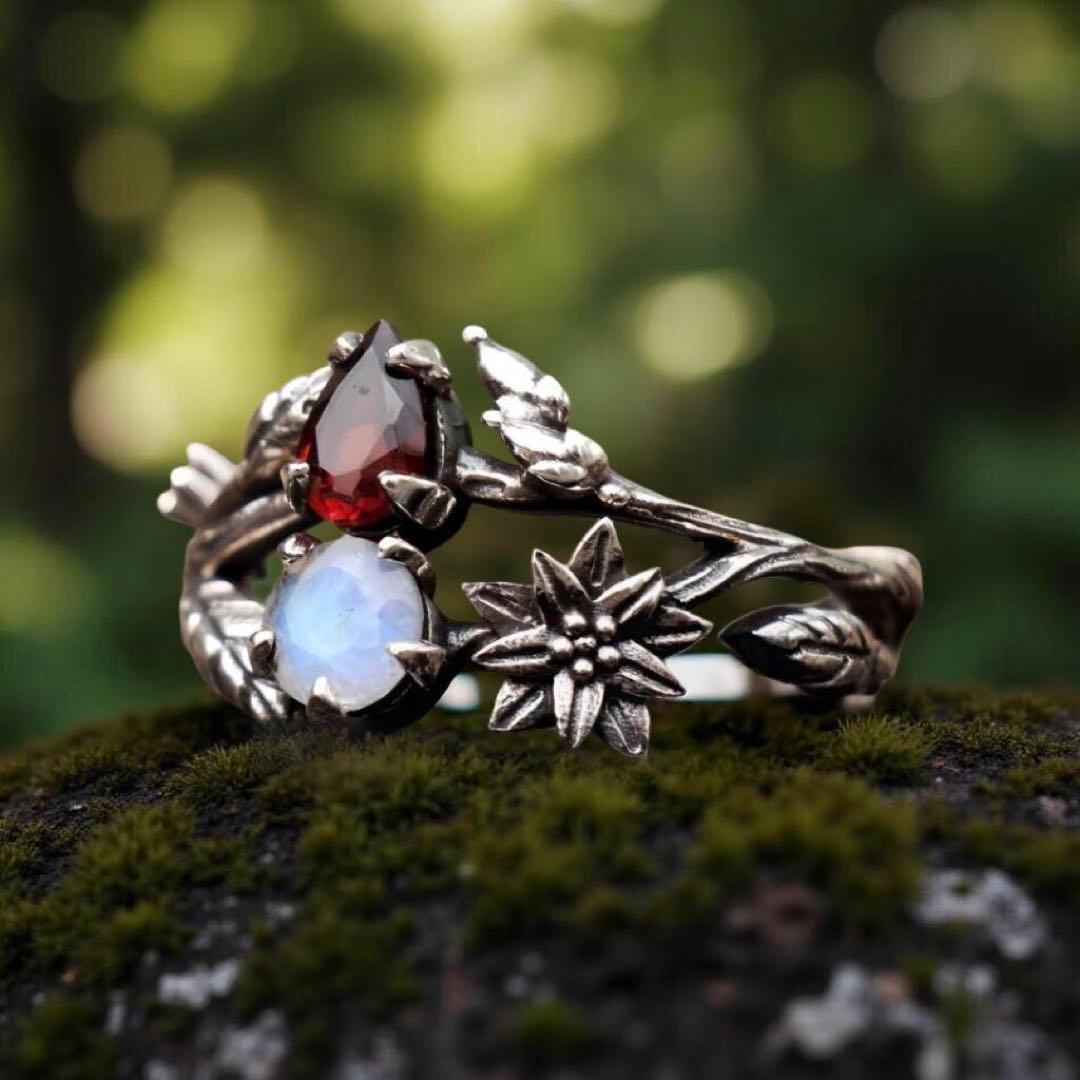 天然石リング、シルバー925 指輪、ハンドメイド、自然モチーフデザイン