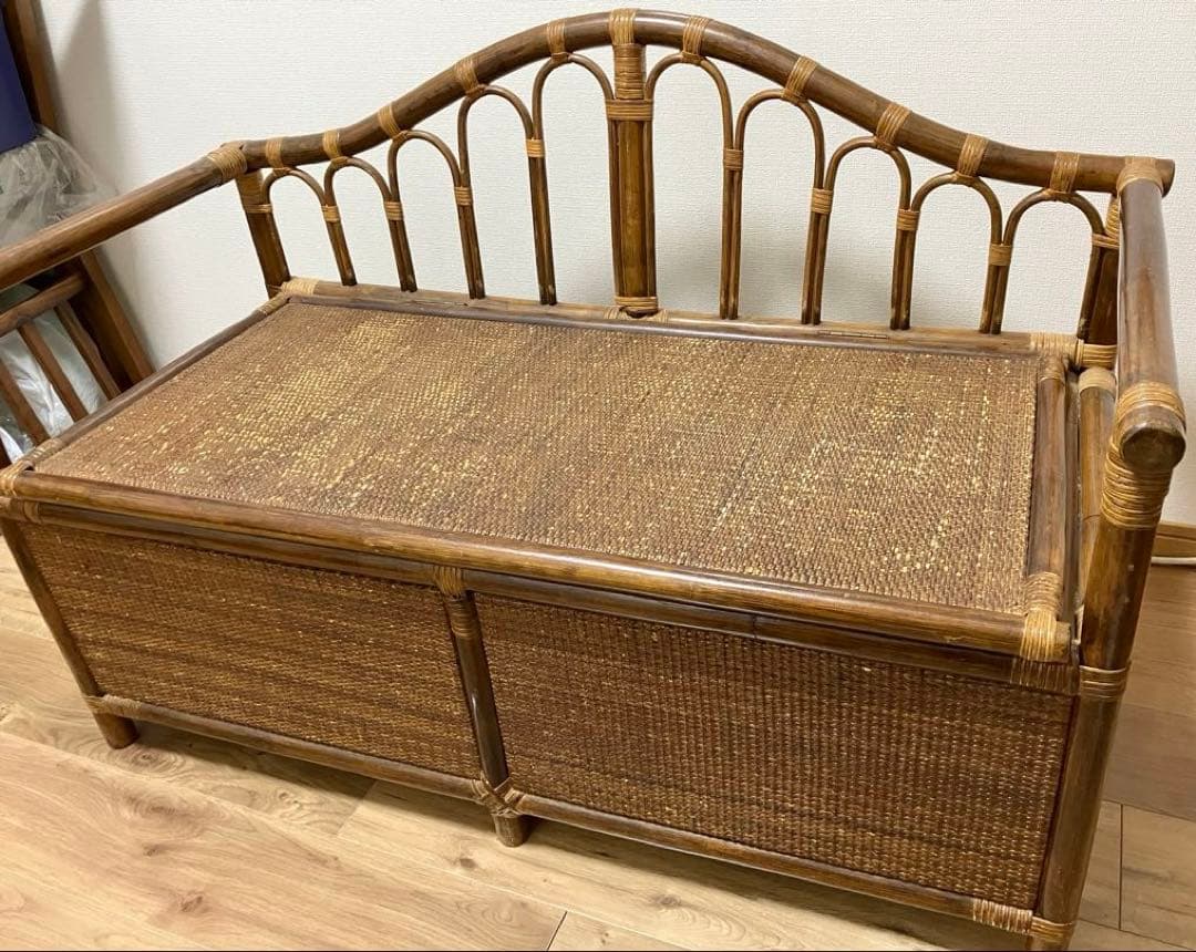 ラタン ヴィンテージ アンティーク ベンチチェスト 籐 ソファ アジアン家具