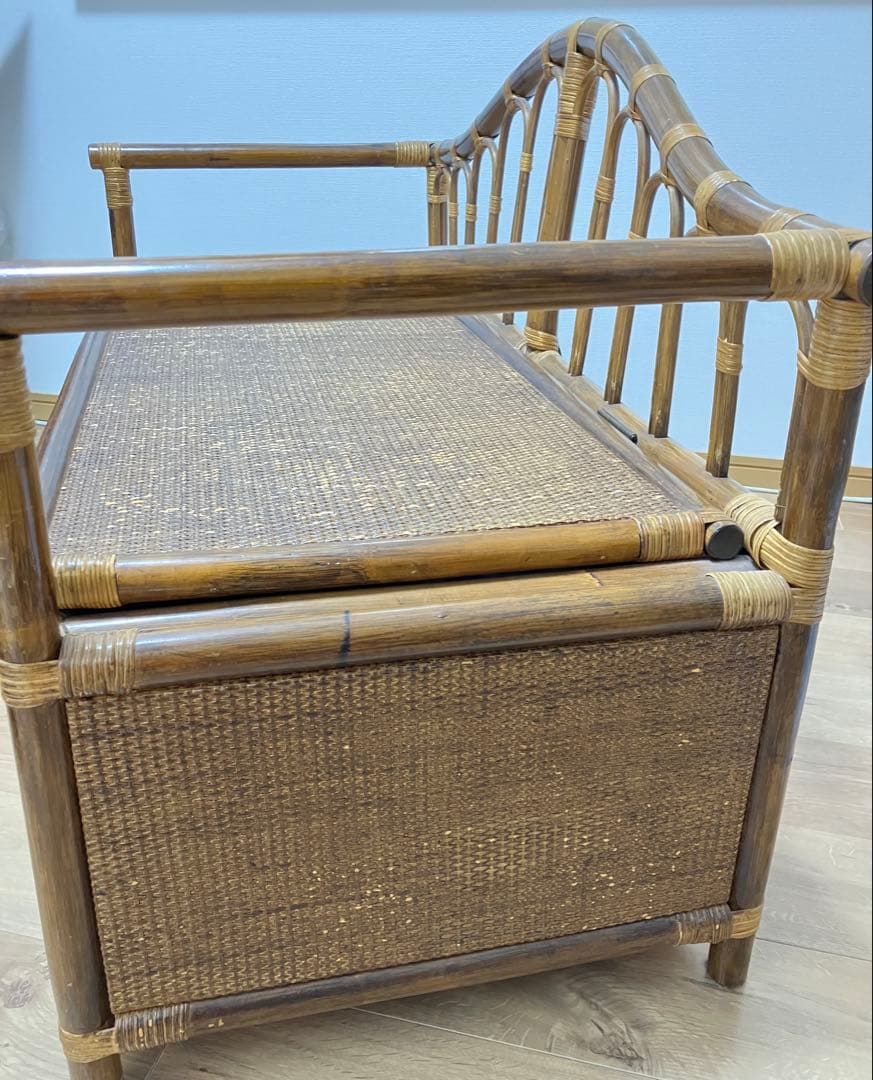 ラタン ヴィンテージ アンティーク ベンチチェスト 籐 ソファ アジアン家具