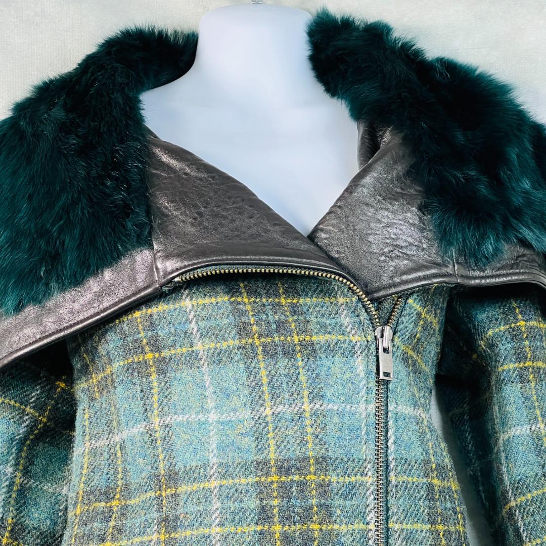 【ハリスツイード×バナナパブリック】ライダースジャケット　リアルファー　ラム革