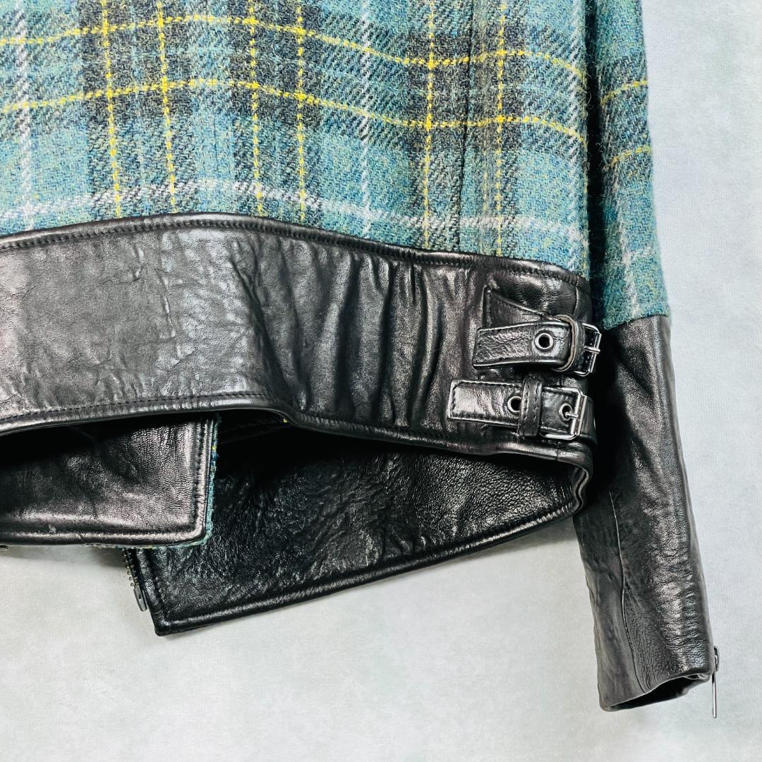 【ハリスツイード×バナナパブリック】ライダースジャケット　リアルファー　ラム革