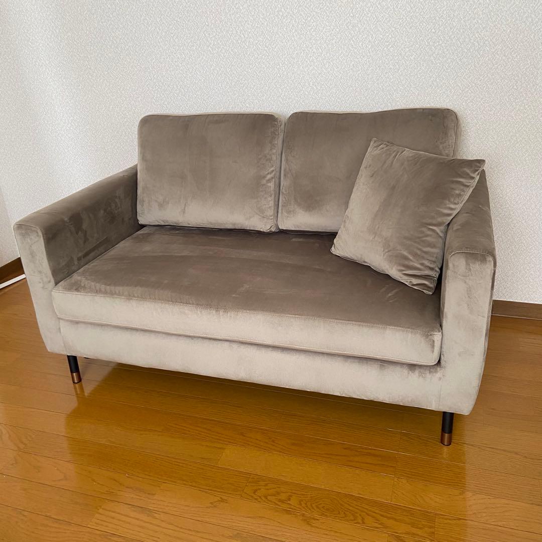 2人掛けソファ グレージュ ベロア調