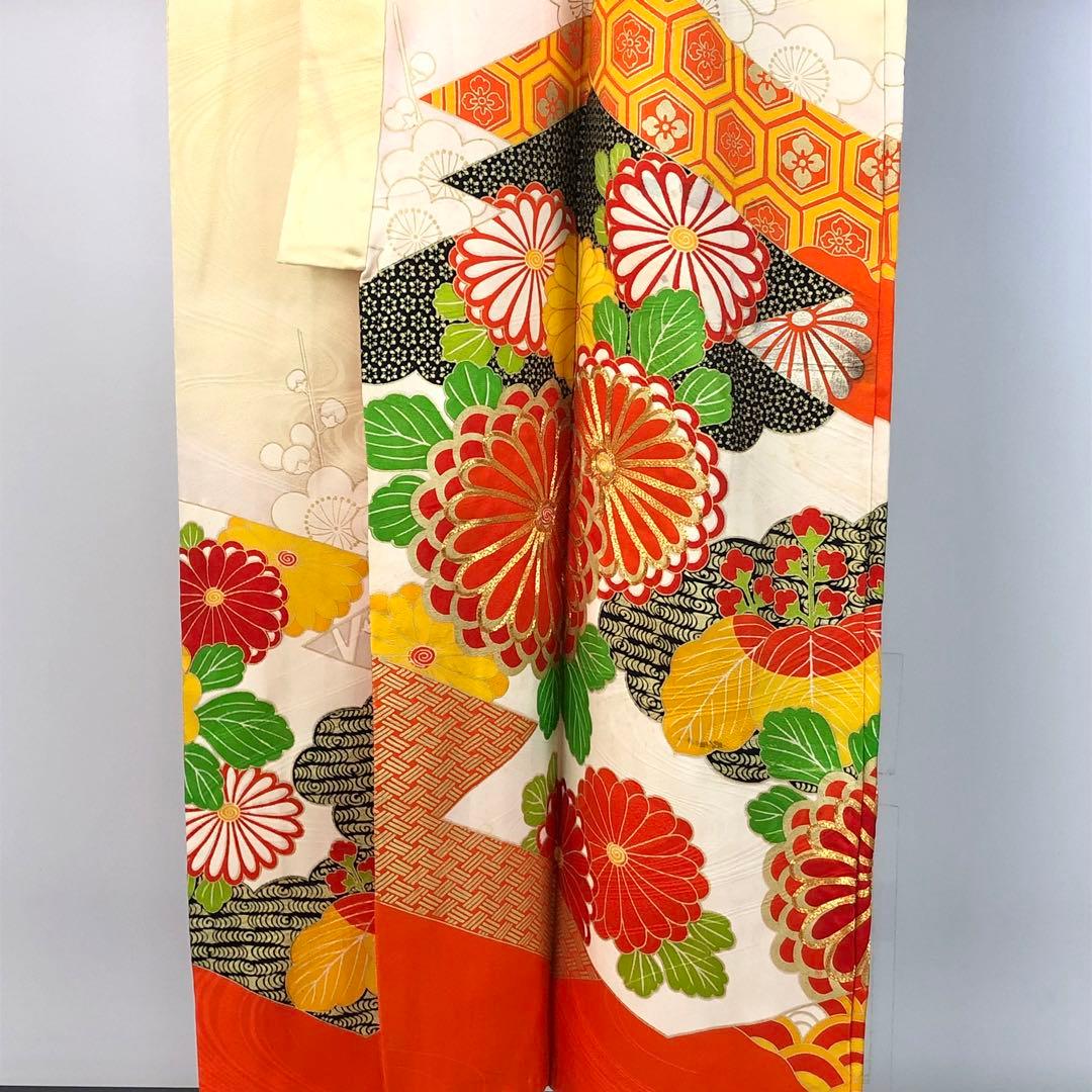 子供着物 七五三 十三詣り 花草模様 流水 暈し 金駒刺繍 金彩 CK-7386