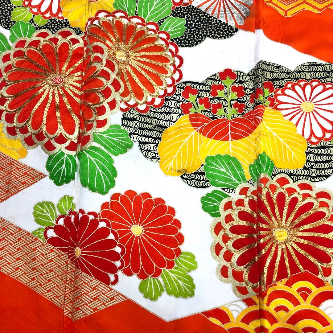 子供着物 七五三 十三詣り 花草模様 流水 暈し 金駒刺繍 金彩 CK-7386