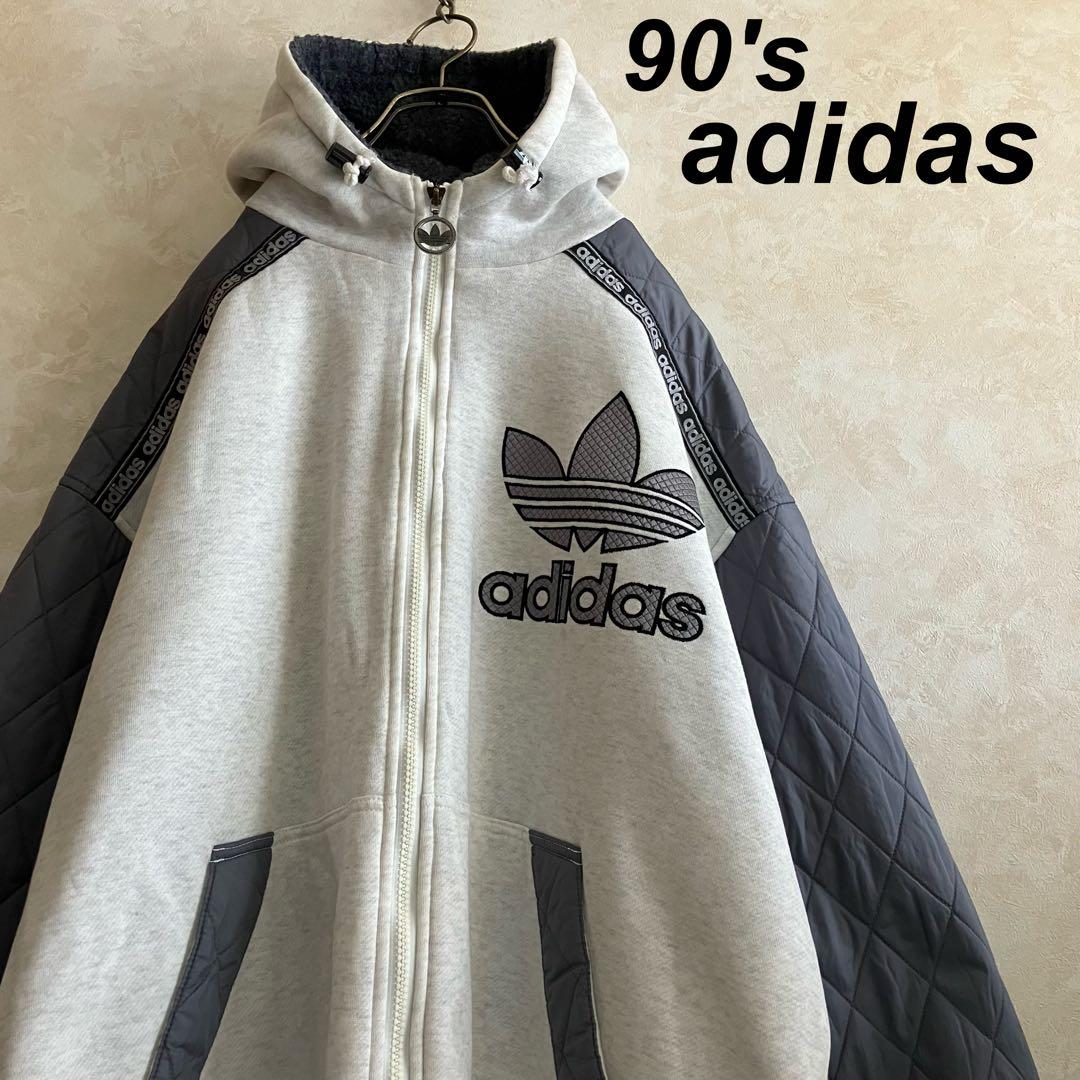 希少 90's 日本製 オールドアディダス 刺繍ロゴ インナーボアパーカー XL