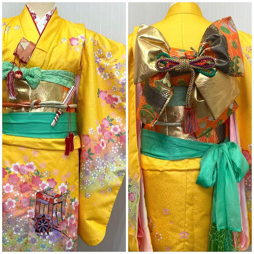 七五三 女の子 七歳用　綸子　振袖　フルセット