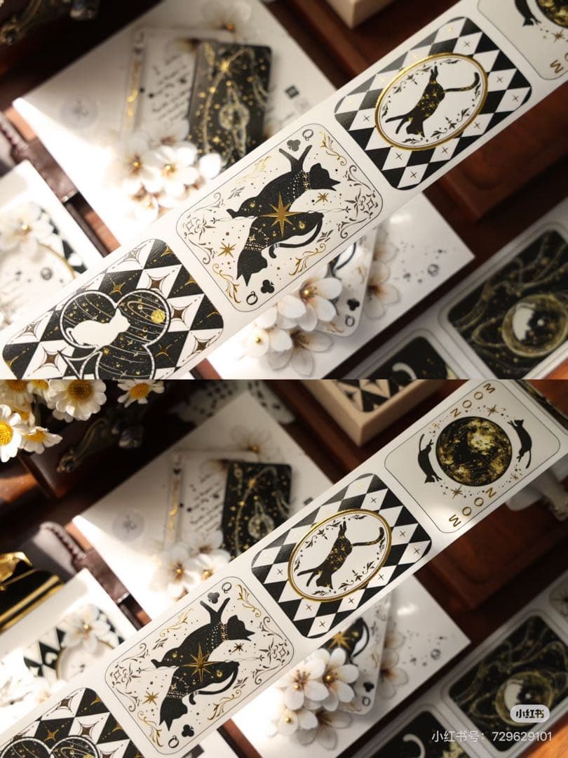 【9485】海外5m巻　金箔カッティングマスキングテープ　猫　カード　装飾背景系