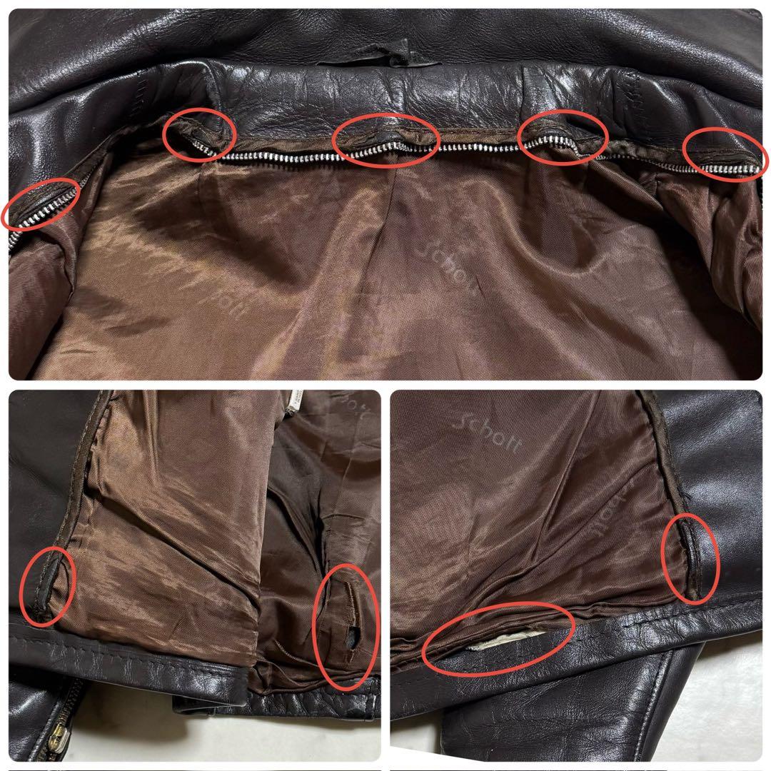 Schott レザーシングルライダースジャケット ダークブラウン 40