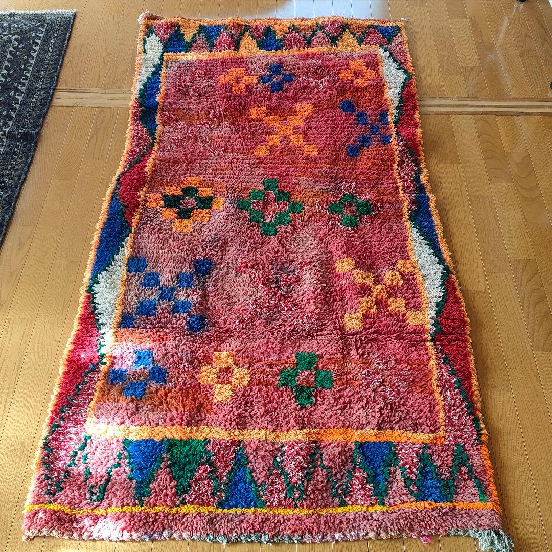 ヴィンテージ モロッコ製 アシンメトリーデザインラグ 195×103cm