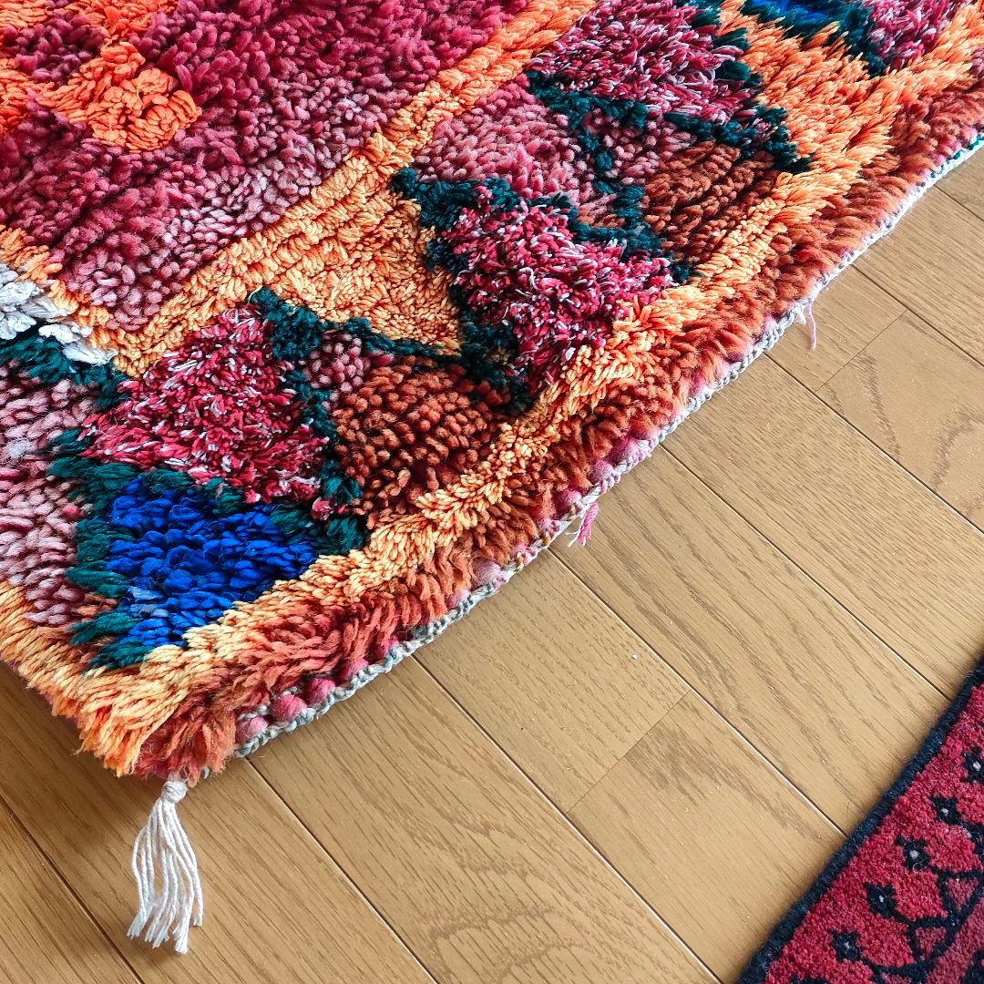 ヴィンテージ モロッコ製 アシンメトリーデザインラグ 195×103cm