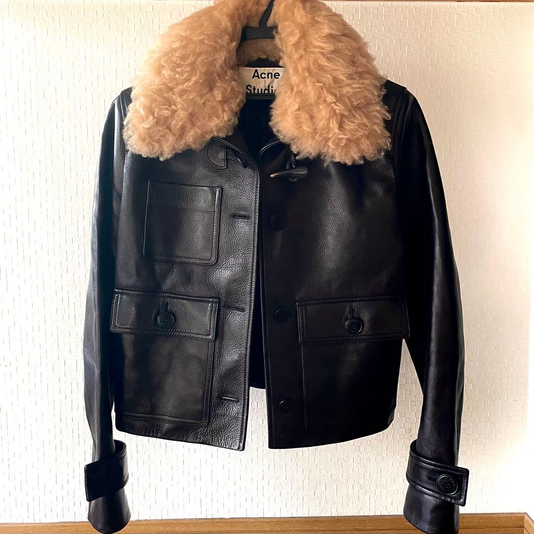 Acne Studios 牛革羊毛シアリングトリムレザージャケット 36