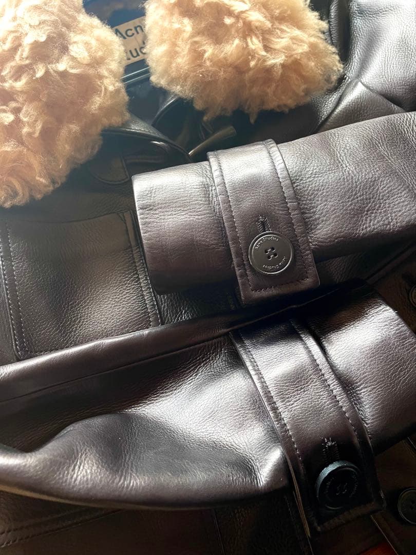 Acne Studios 牛革羊毛シアリングトリムレザージャケット 36