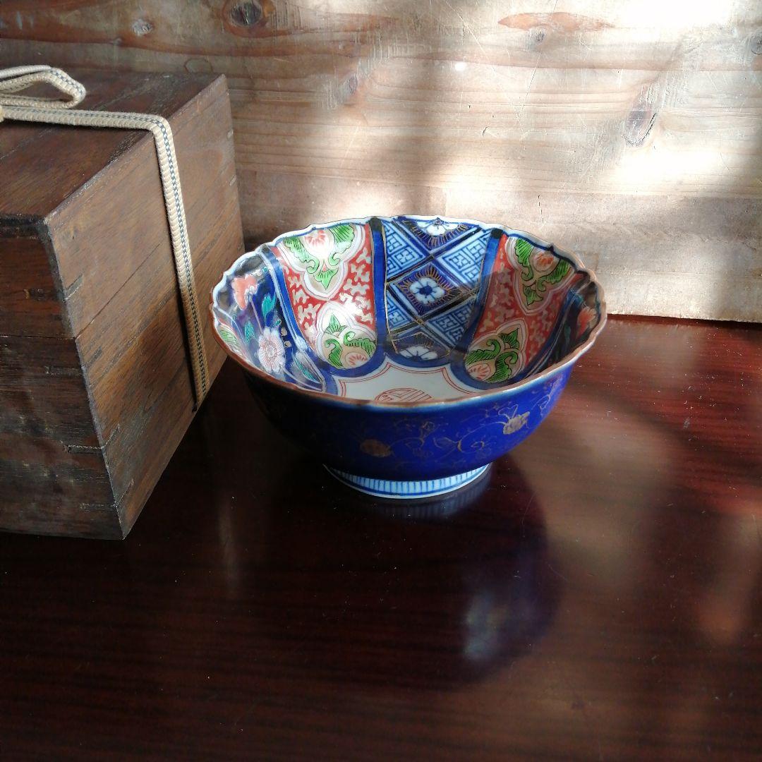 古伊万里　瑠璃釉金彩錦中鉢　14cm　江戸後期