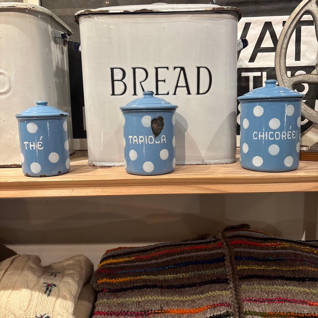 タイムセール！60年代頃　フランス　ホーローキャニスター　3点セット