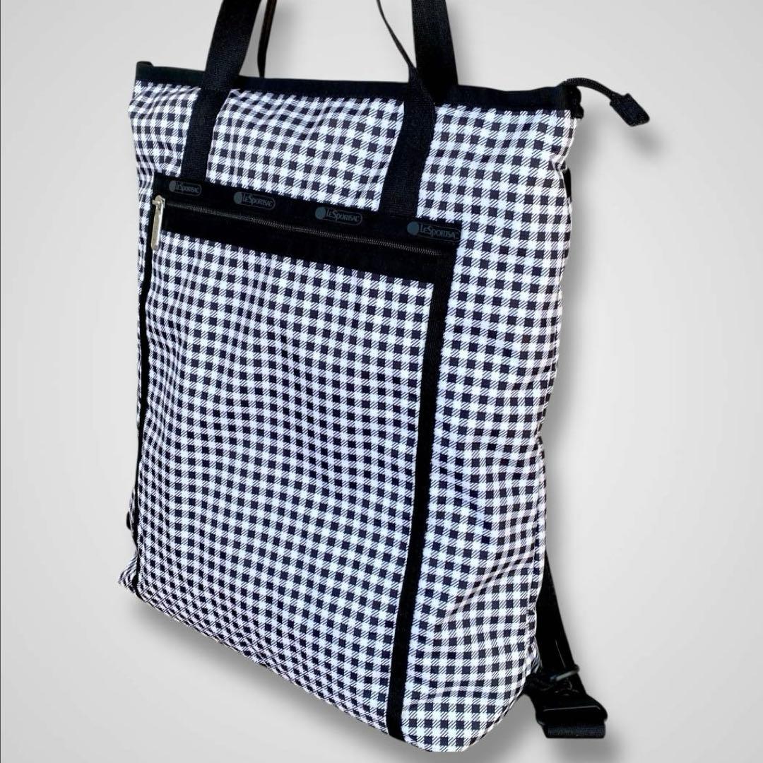 極美品 レスポートサック ギンガムチェック 2way トートリュック ブラック