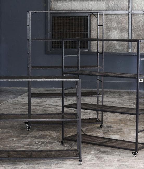 アイアンメッシュ３段シェルフ キャスター付 ハンマートンラック 収納（1254）