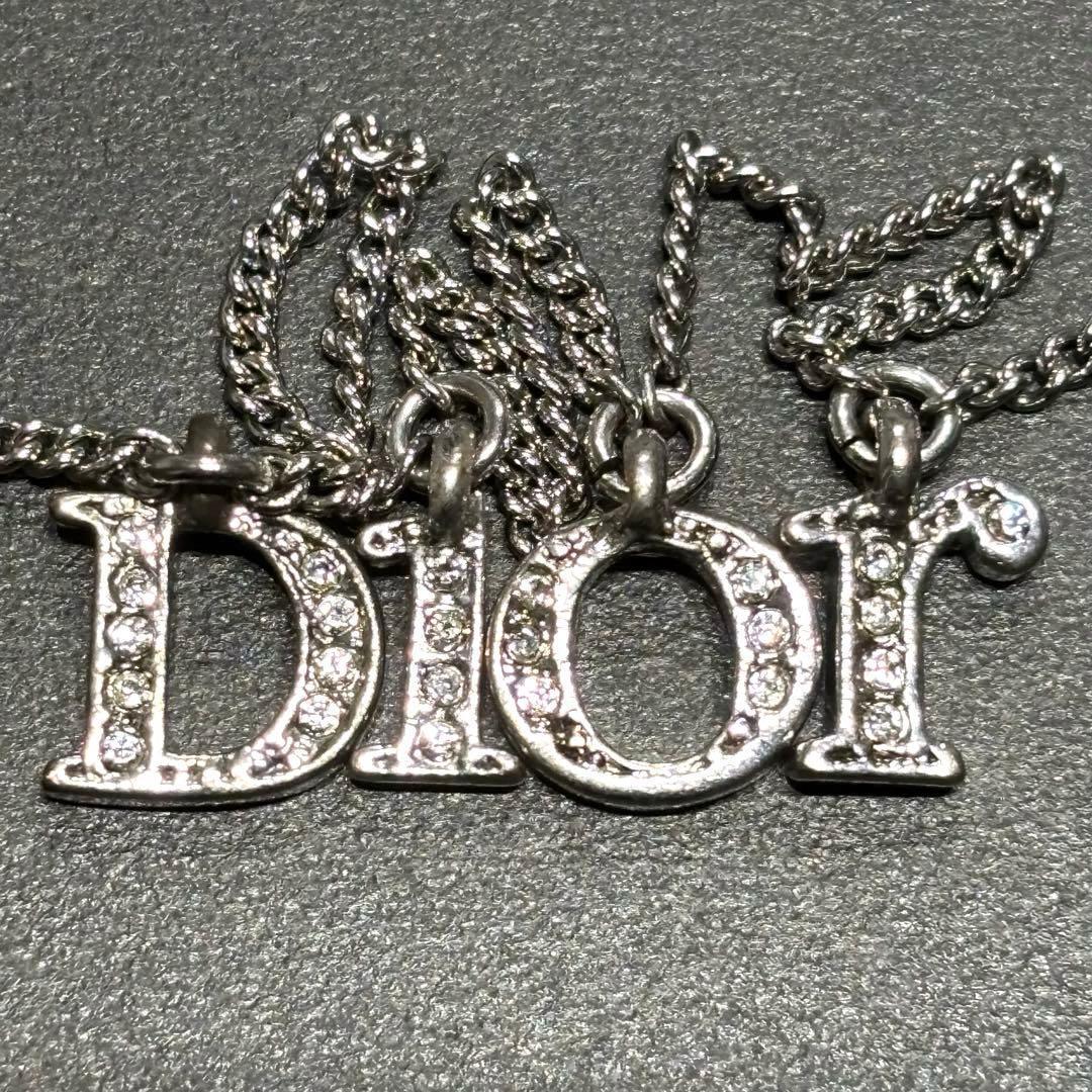 美品 Dior ディオール ラインストーン ロゴチャーム ブレスレット シルバー