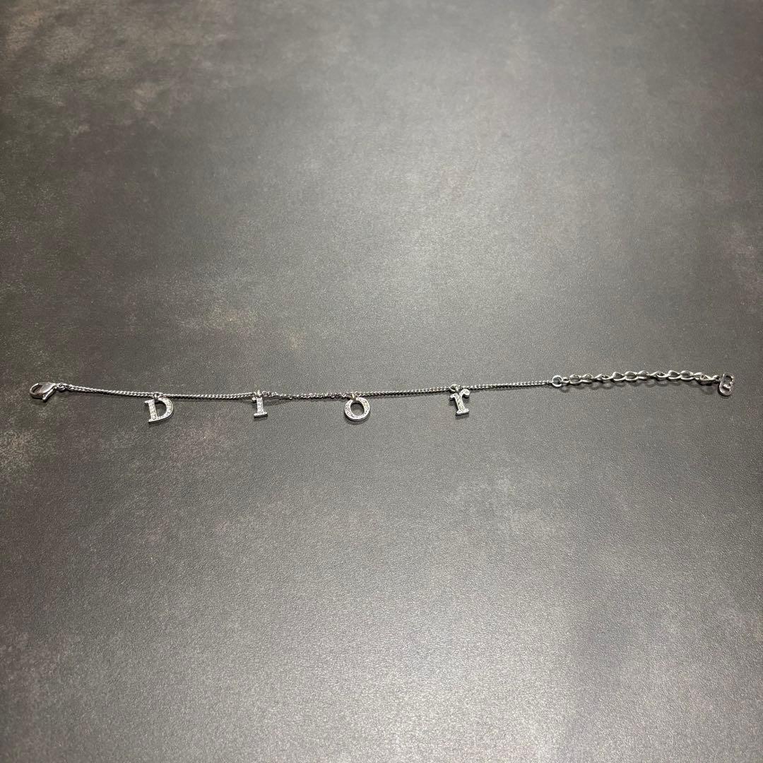 美品 Dior ディオール ラインストーン ロゴチャーム ブレスレット シルバー