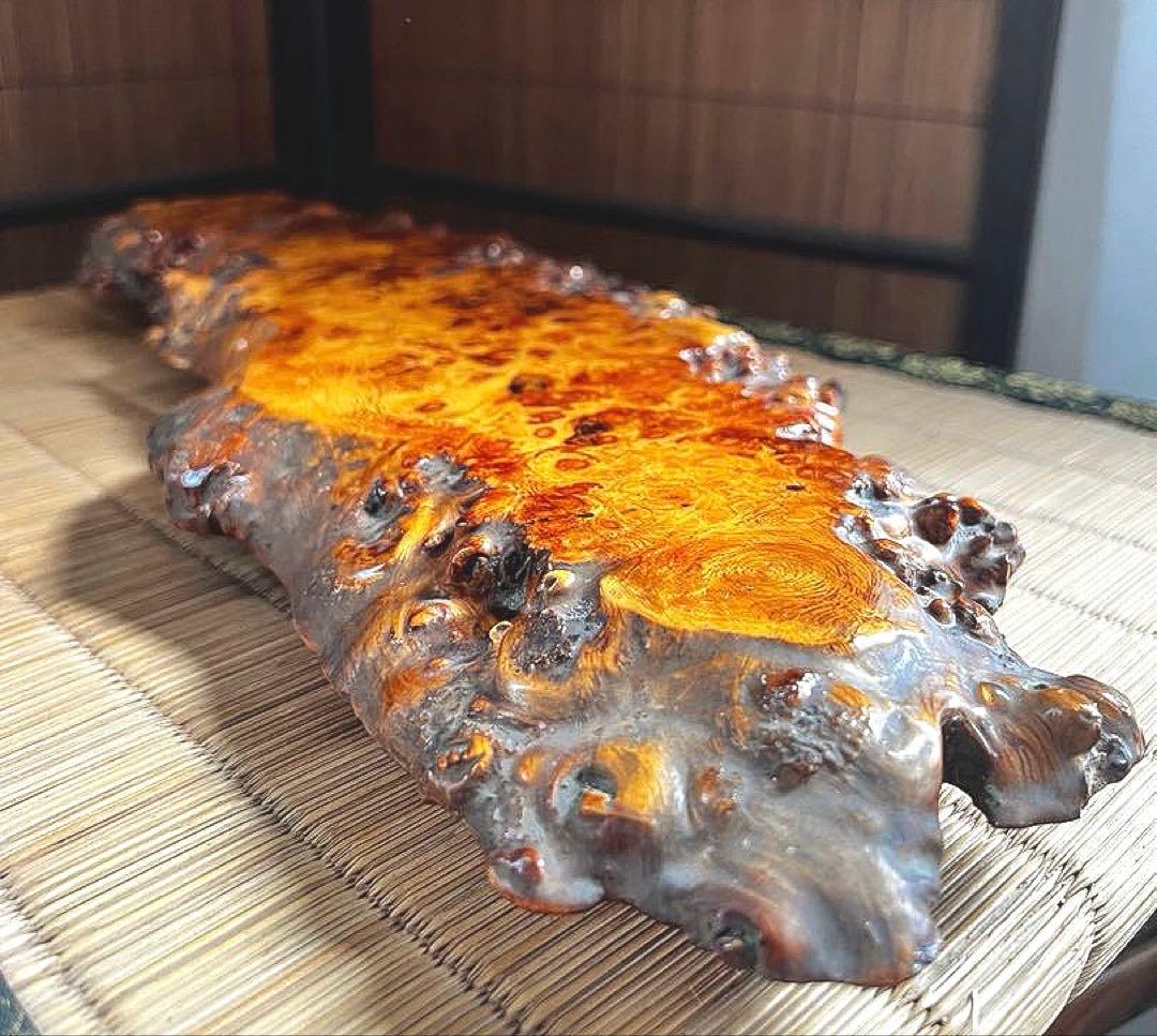 天然時代木 希少 横長 奥細 花梨 玉杢 瘤 四足 花台 香台 盆栽台 50㎝