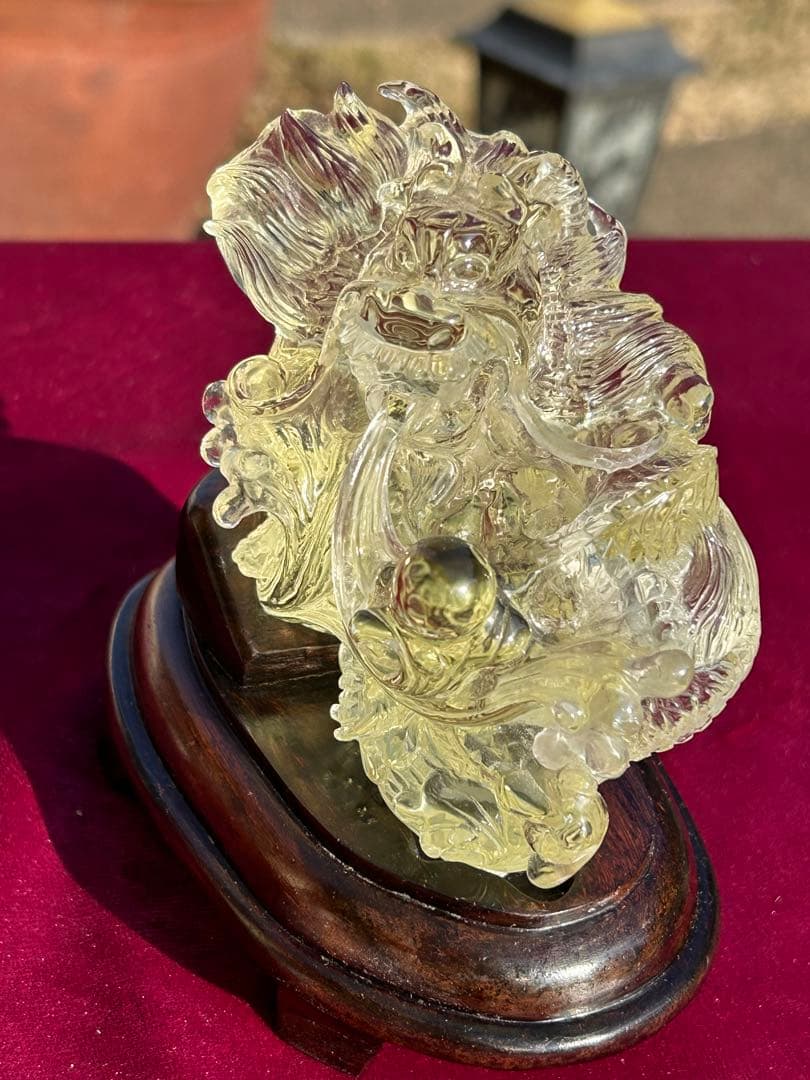 最高品質シトリン龍玉持西に金運パワ透明度が高く龍の一刀彫り‼️大特価SALE中