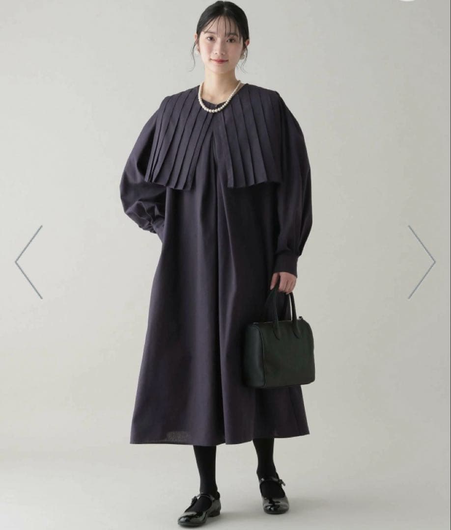 新品《natural by clip》プリーツ襟タックワンピース