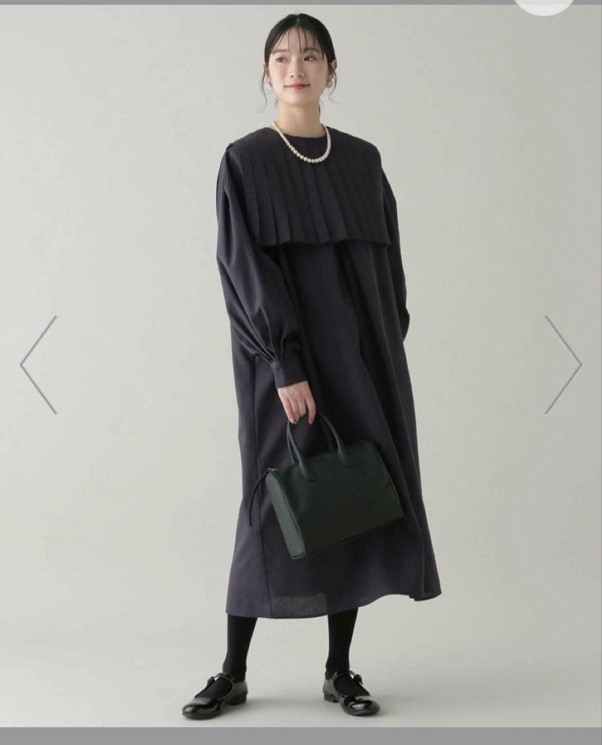 新品《natural by clip》プリーツ襟タックワンピース