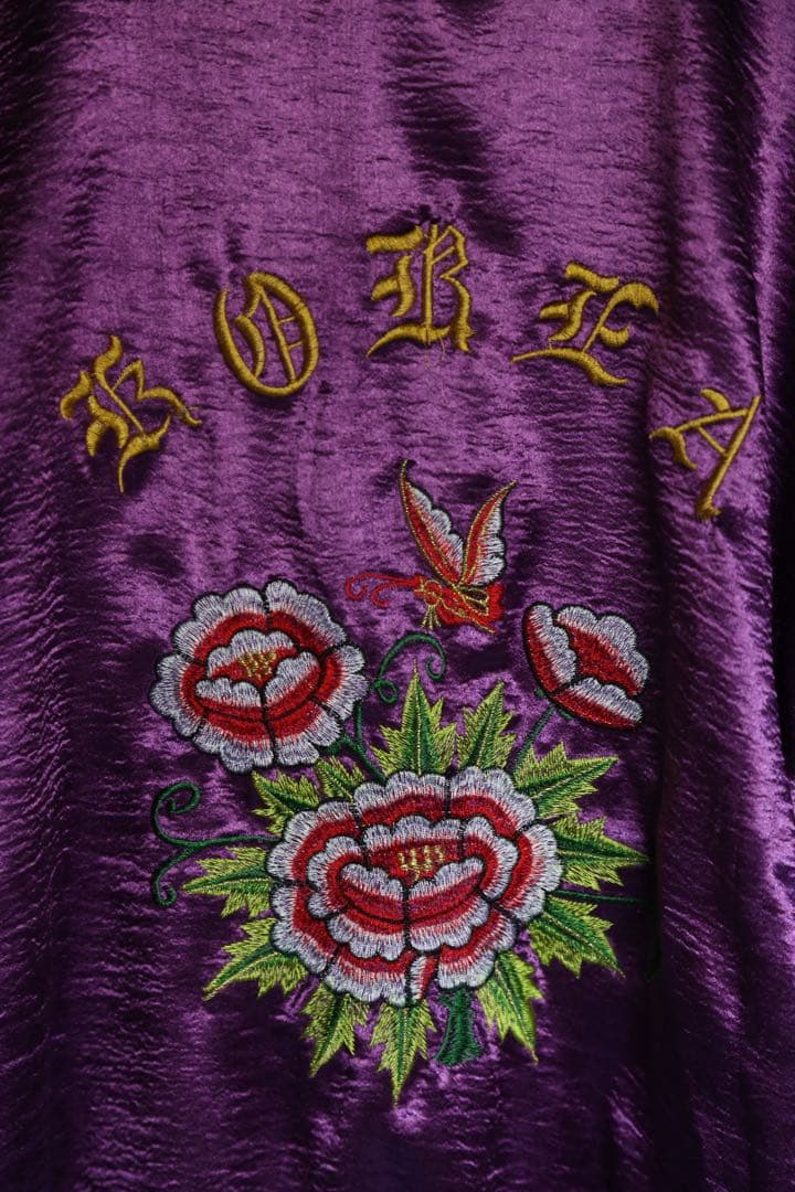 ヴィンテージコリジャン　KOREA 紫色 花柄刺繍 スカジャン