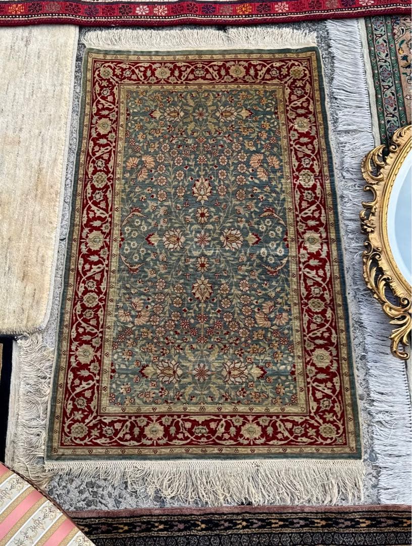 トルコ ヘレケ絨毯 105×65cm シルク100% 手織り ヴィンテージ