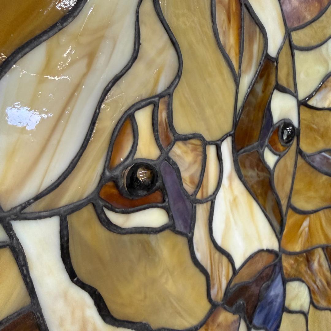 特大54cm ヴィンテージ ステンドグラス ライオン パネル 縁起物 風水