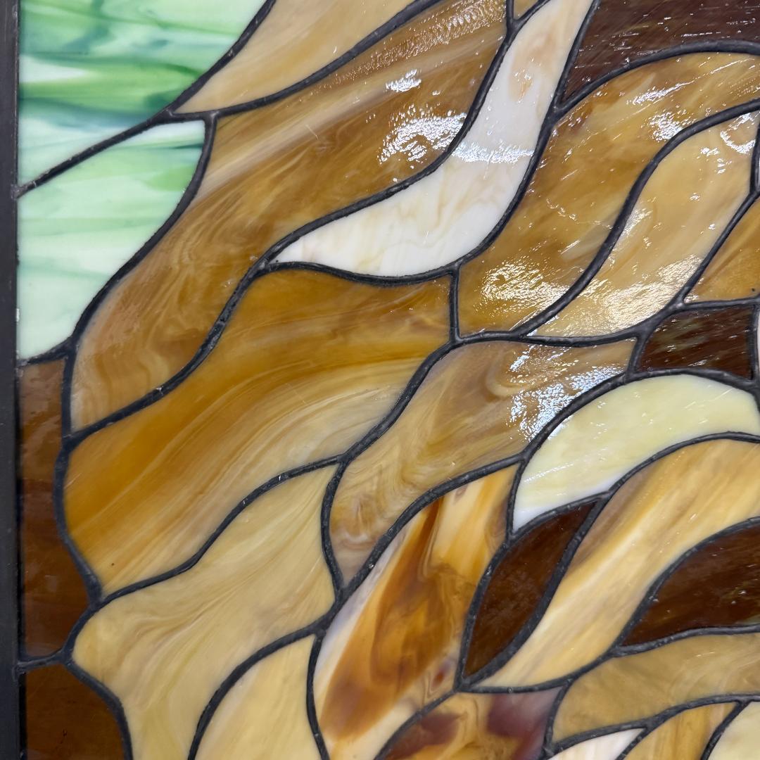 特大54cm ヴィンテージ ステンドグラス ライオン パネル 縁起物 風水