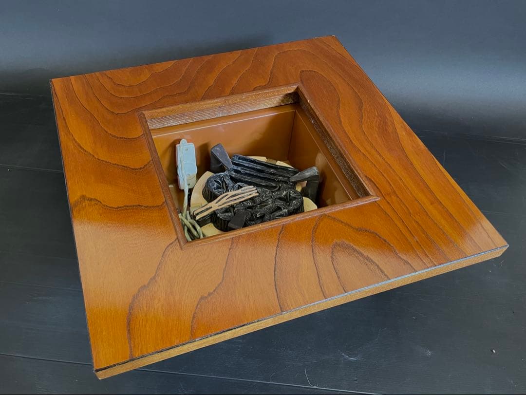 【美品】「母」 置炉 テーブル付 電熱 紙箱 茶道具 和室 レトロ(213F④)