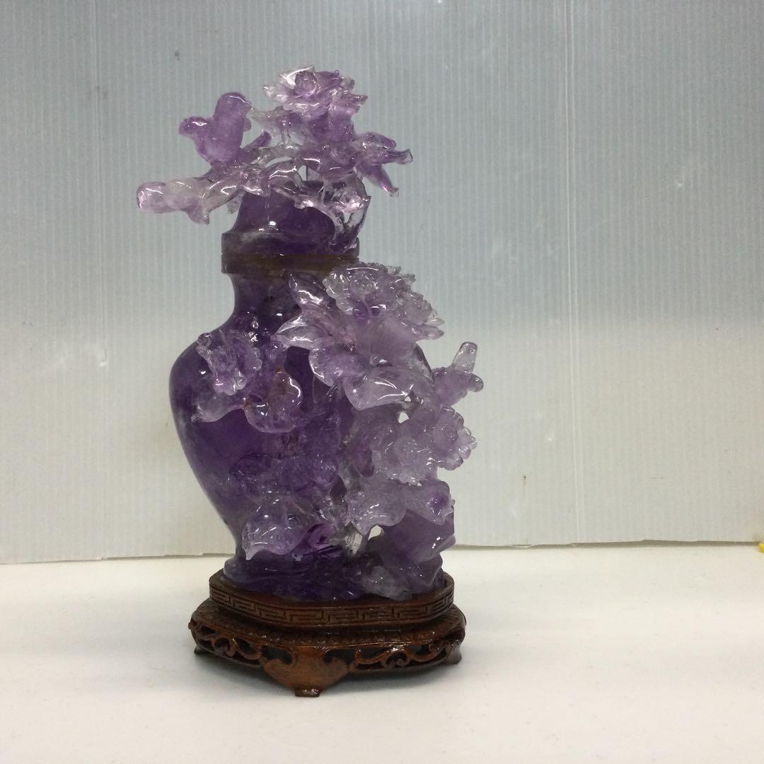 ☆値下げ！アメジスト 台座付　花　鳥　パワーストーン