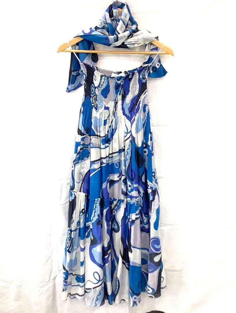 EMILIO PUCCI ティアードマキシスカート　ミディドレス　ブルー系