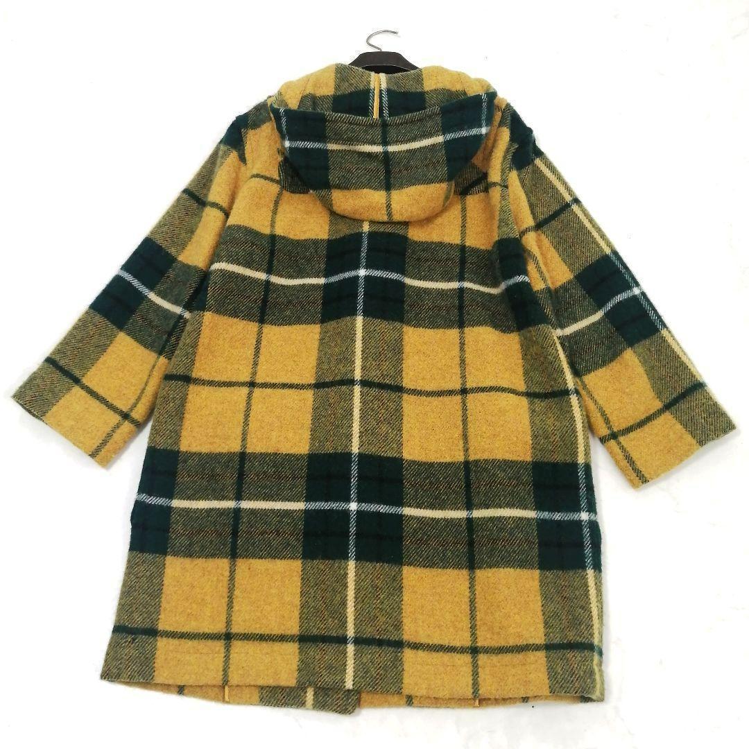 極美品✨ レナランゲ　ダッフルコート　チェック　フード　42　黄×緑　大人可愛い
