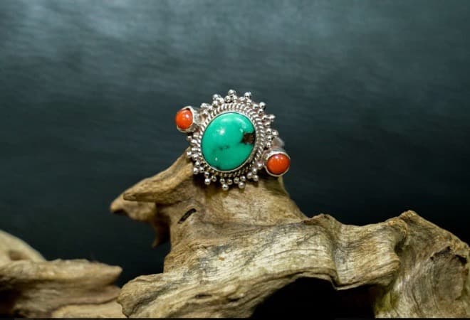 【週末限定セール】インディアンリング ターコイズ 赤珊瑚 925シルバー12号