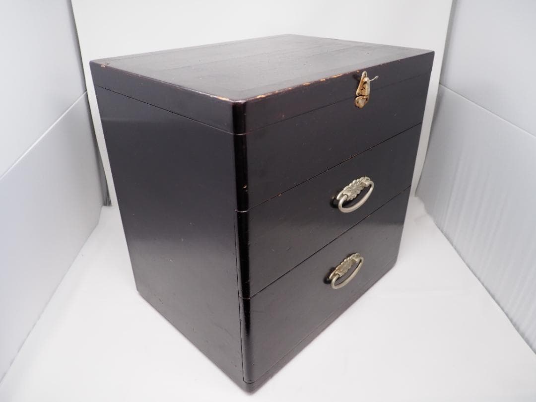 鏡台　鏡付き　引き出し　チェスト　小物入れ　黒漆