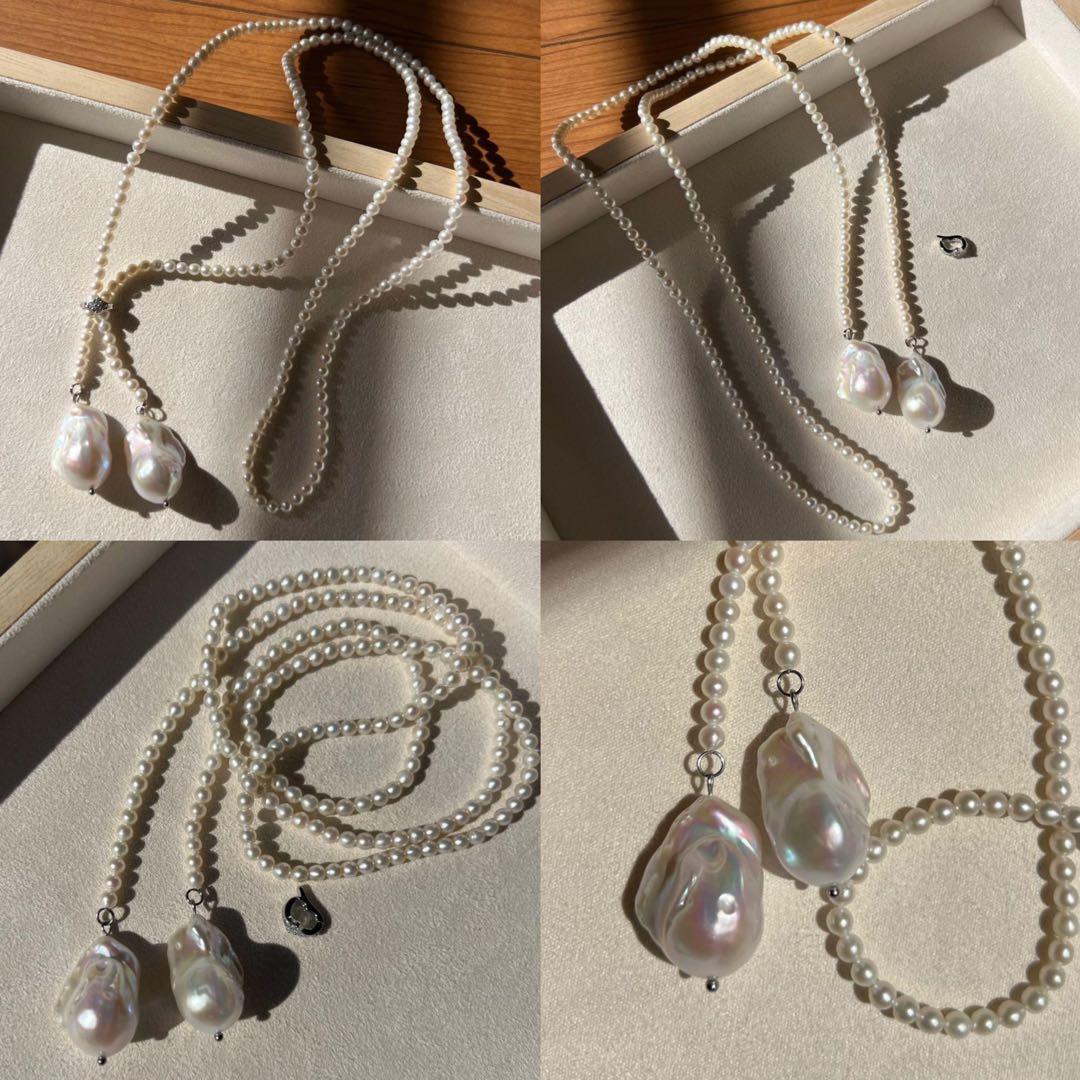 2点まとめ　パールシャワーピアス　オイスターパールラリエットネックレス