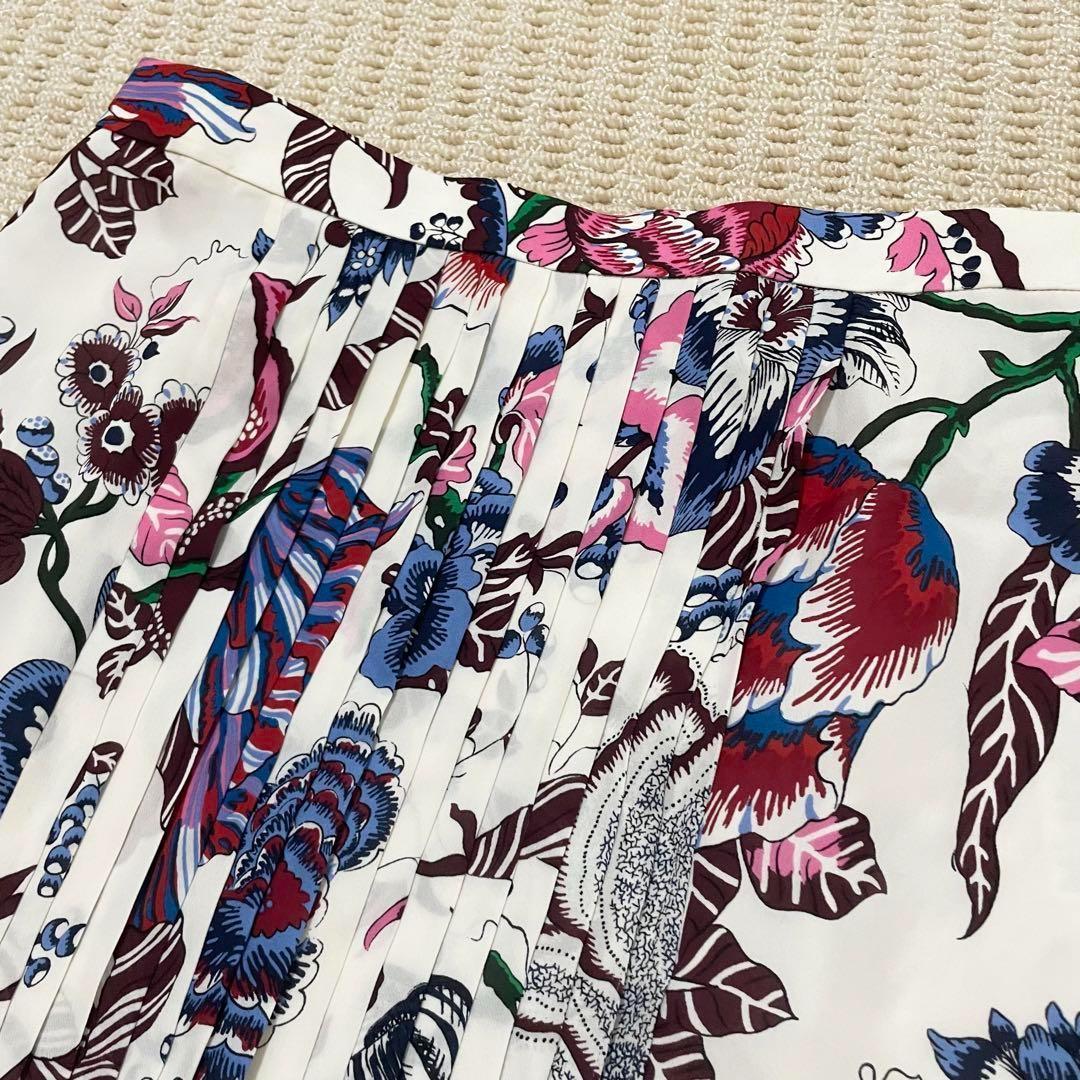 【極美品】トリーバーチ　プリーツ　フリル　フレア　ミドル丈スカート　花柄