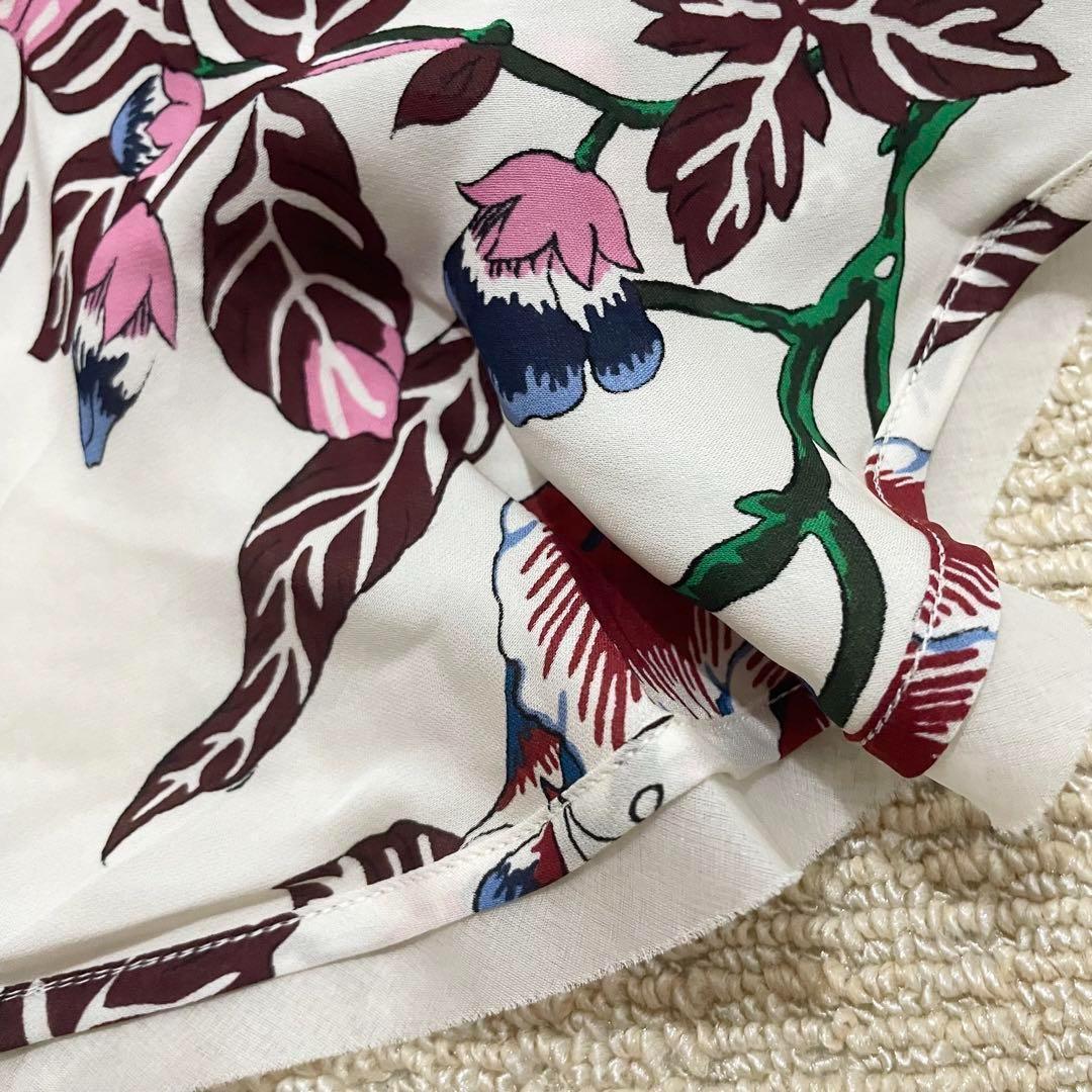 【極美品】トリーバーチ　プリーツ　フリル　フレア　ミドル丈スカート　花柄