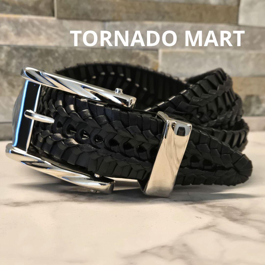 美品　TORNADO MART トルネードマート　レザー　ベルト　編み込み　黒