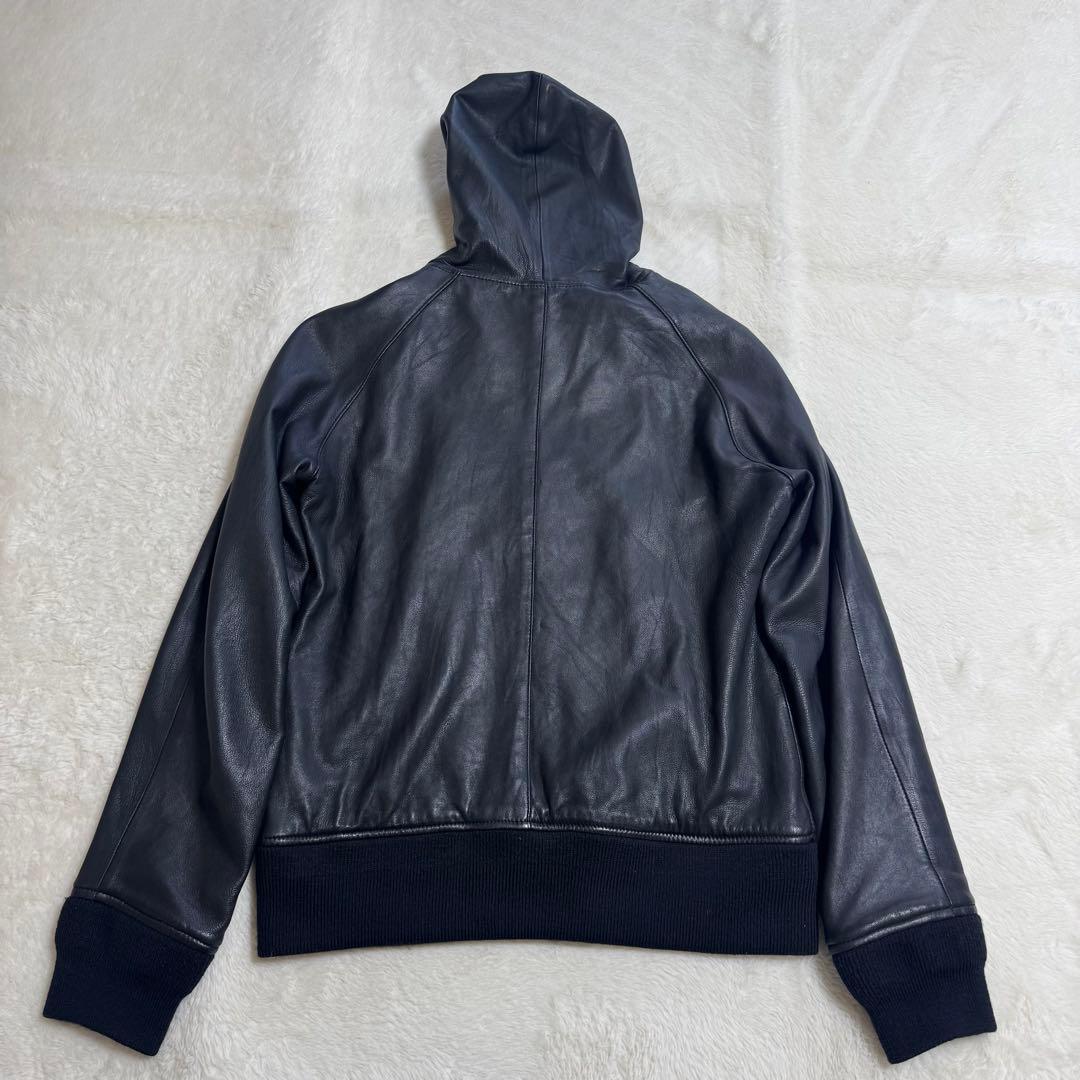 美品ユナイテッドアローズ羊革フーテッドレザーライダースジャケットSブラック
