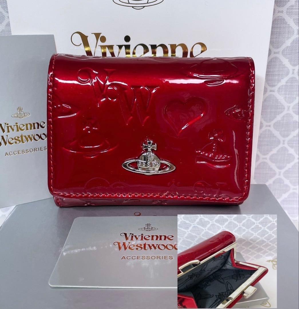 【内側に素敵な柄あり✨️】Vivienne Westwood 3折財布 赤エナメル