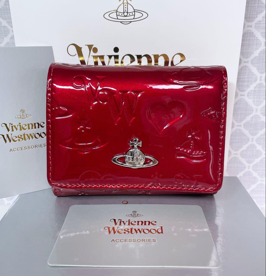 【内側に素敵な柄あり✨️】Vivienne Westwood 3折財布 赤エナメル