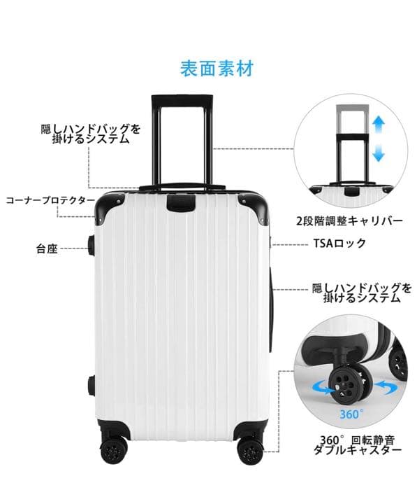 新品/スーツケース/キャリーケース/大型/ファスナー/ホワイト/旅行バッグ