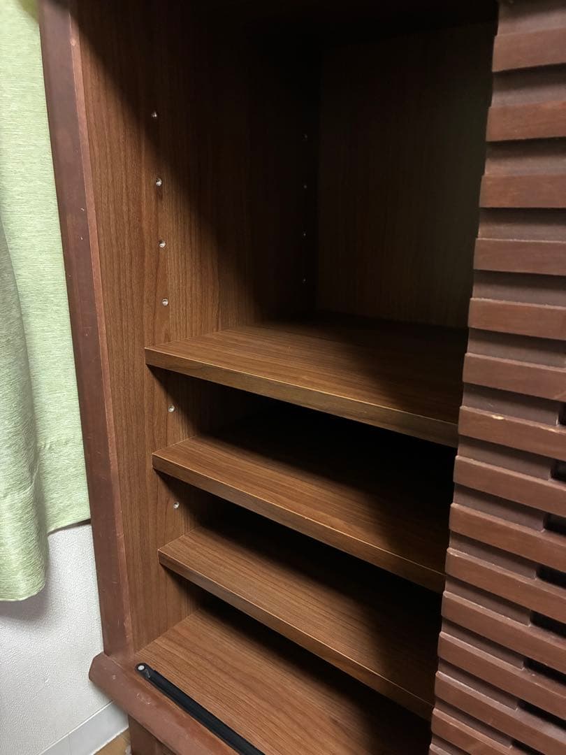 最終値下げ　国産　木製ルーバー扉収納ラックサイドボード　可動棚　幅80cm